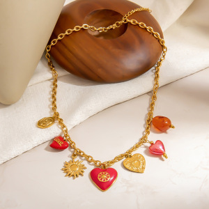 Collier Pendentif Femme En Acier Inoxydable Doré, Motif Cœur, Étanche (1 Pièce) h5 Image3