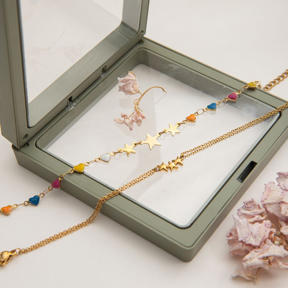 Bracelet À Maillons Pour Femme, En Acier Inoxydable Doré, Étanche, Orné D'Une Étoile Brillante (1 Pièce). Image8