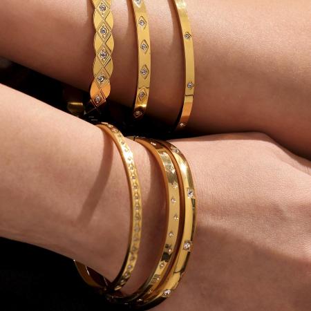Bracelet jonc classique pour femme, forme irrégulière, en acier inoxydable, couleur or, étanche (1 pièce)
