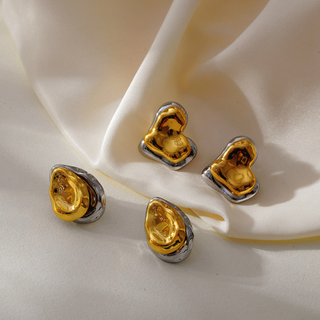 1 paire de boucles d'oreilles à tige en acier inoxydable pour femme, couleurs or et argent mélangées 2