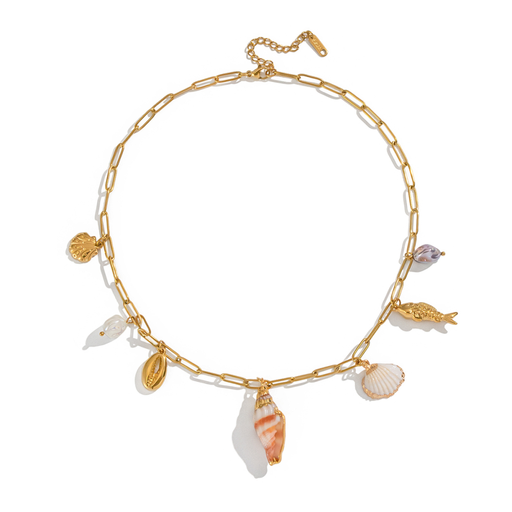 Collier Pendentif En Acier Inoxydable Doré, Étanche, En Forme De Coquillage Image6