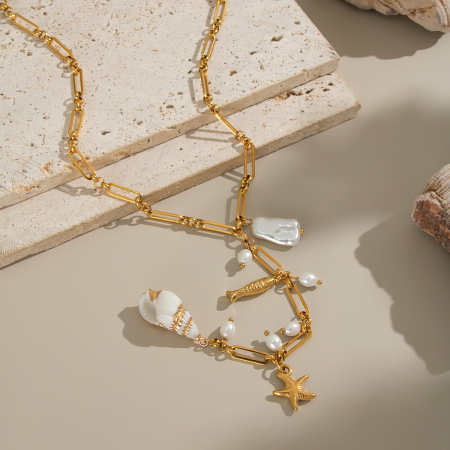 Collier pendentif perle couleur or en acier inoxydable étanche (1 pièce)