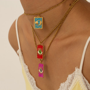 Collier Pendentif Classique Pour Femme, En Acier Inoxydable Étanche, Couleur Or, Avec Motif Tarot (1 Pièce) h5 Image2