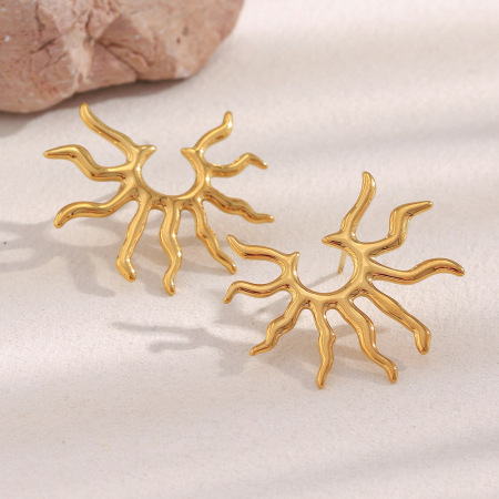Boucles d'oreilles puces pour femme, collection Simple Series Vacation Sun, en acier inoxydable étanche, couleur or (1 paire). 2