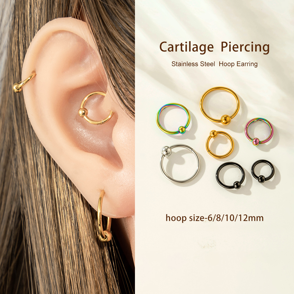 Boucle D'Oreille Piercing Ronde Simple En Acier Inoxydable Étanche Couleur Or (1 Pièce) h5Image4