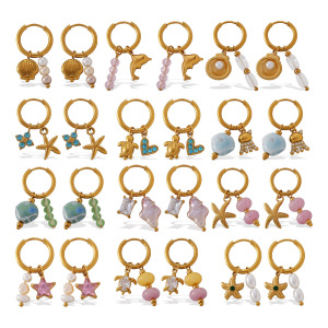 1 Paire De Boucles D'Oreilles Pendantes Oceanic En Acier Inoxydable Étanche Couleur Or h5 Image6