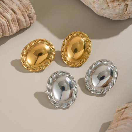 1 paire de boucles d'oreilles puces simples Daily Circle en acier inoxydable étanche couleur or pour femme