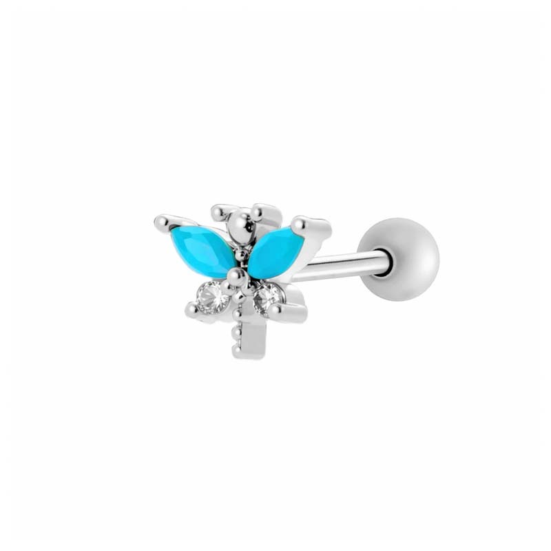 Boucle D'Oreille Piercing Papillon En Cuivre Doré Et Zircon 