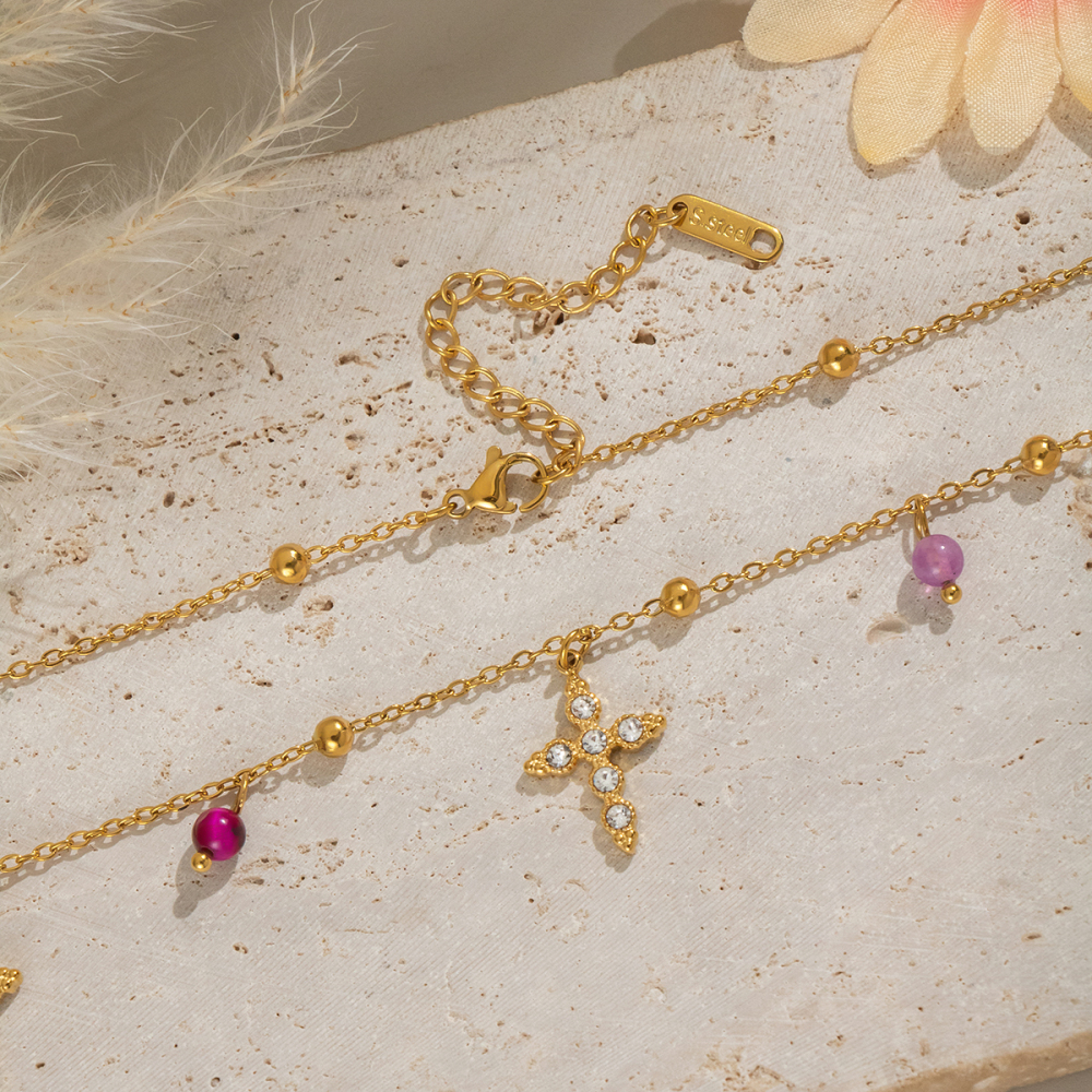 Collier Avec Pendentif En Forme De Croix En Acier Inoxydable Pour Femme, Luxueux Et Élégant, 1 Pièce Image3