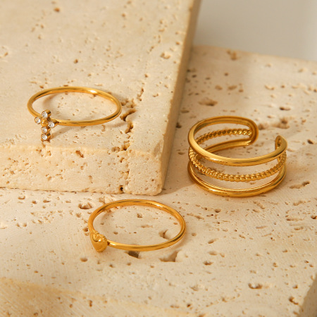Ensemble de 1 bague Daily Cross en acier inoxydable étanche couleur or de la série Simple 2