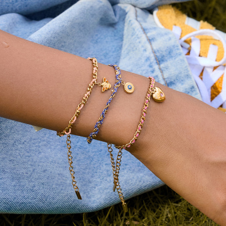 Bracelet tressé rétro en acier inoxydable, couleur or, avec motif cœur (1 pièce)