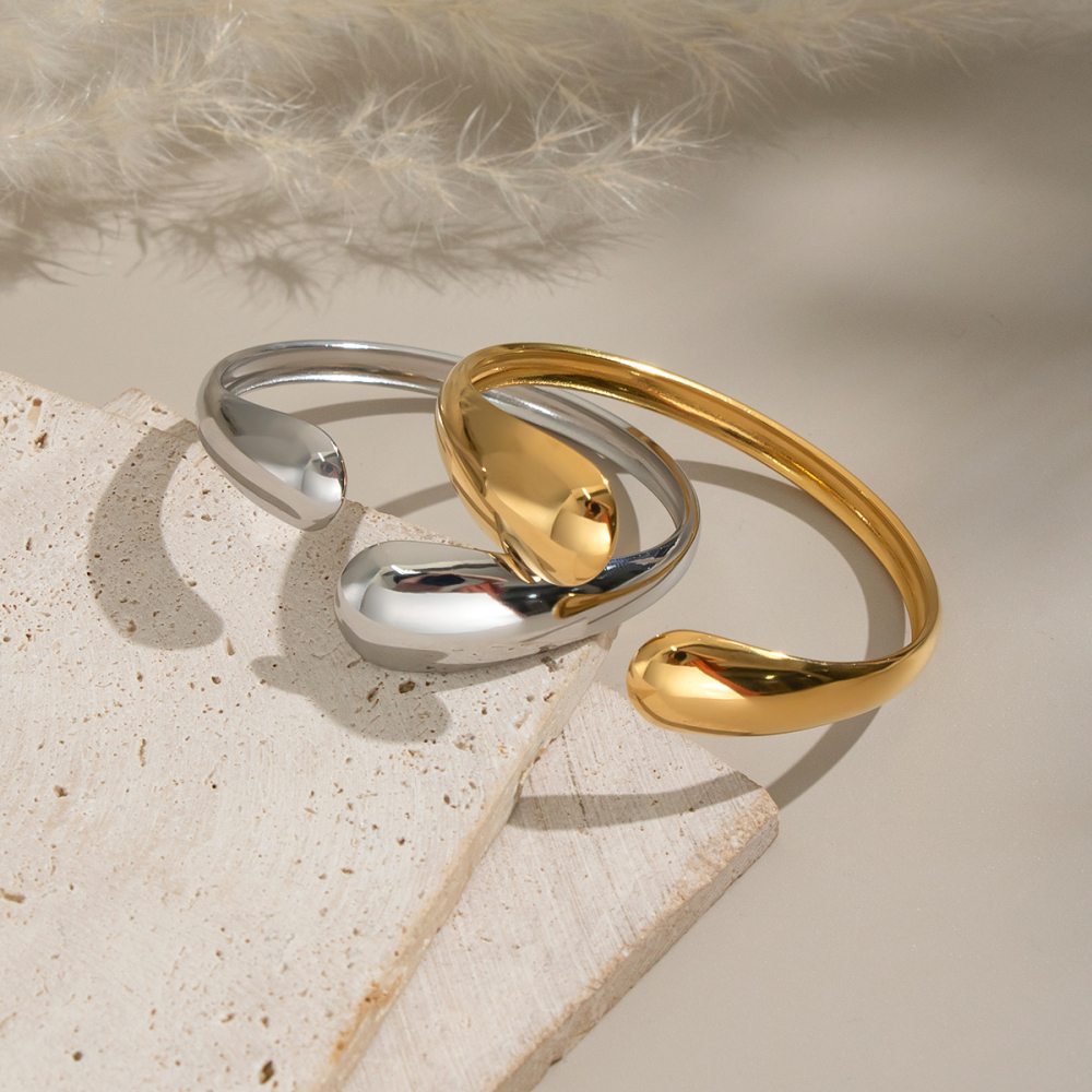 Bracelet Manchette En Acier Inoxydable De Forme Irrégulière, Étanche, Couleur Or (1 Pièce) Image3