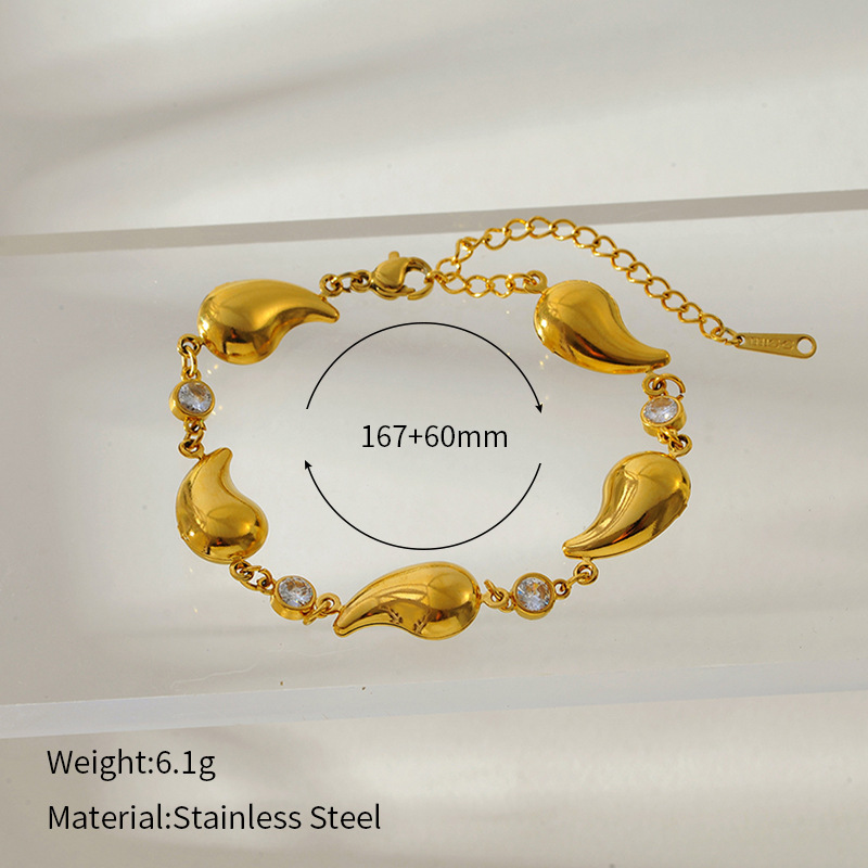 Bracelet À Breloques En Acier Inoxydable Doré, Étanche, En Forme De Cœur (1 Pièce)