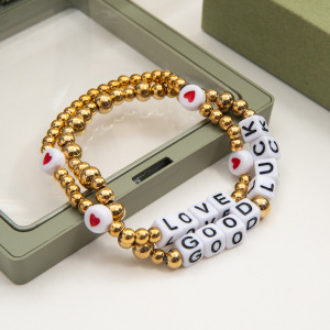 Bracelet Classique À Lettres En Acier Inoxydable Étanche Pour Femme, Orné De Perles (1 Pièce). h5 Image8