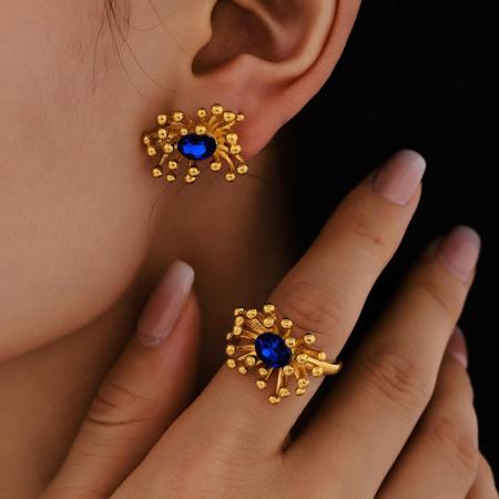 Ensemble de boucles d'oreilles rétro à fleurs en acier inoxydable étanche couleur or pour femme (1 pièce)