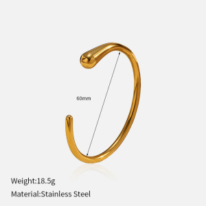 Bracelet Manchette Simple Rond En Acier Inoxydable Étanche Couleur Or (1 Pièce) h5 