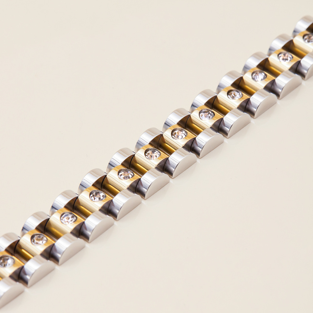 Bracelet Chaîne Classique Patchwork En Acier Inoxydable Étanche Couleur Or Pour Femme (1 Pièce) h5Image7