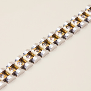 Bracelet Chaîne Classique Patchwork En Acier Inoxydable Étanche Couleur Or Pour Femme (1 Pièce) h5 Image7