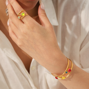 Bracelet Pour Femme En Acier Inoxydable Imperméable Avec Pierre Naturelle, Forme Irrégulière, Simple Et Élégant (1 Pièce) h5 Image3