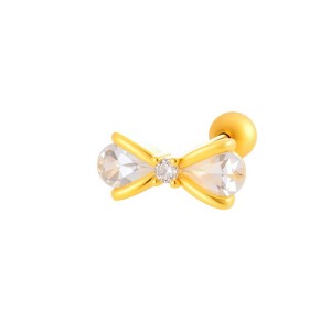 Boucle D'Oreille Piercing En Forme De Nœud Papillon En Cuivre Doré Et Zircon h5