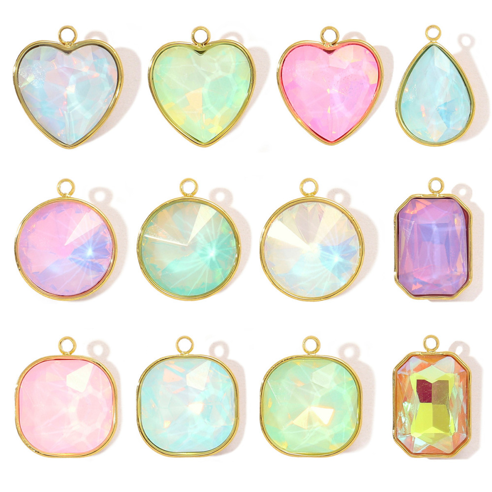 Pendentif Géométrique Diy En Verre Et Acier Inoxydable Étanche Couleur Or Pour Femme (1 Pièce) Image5