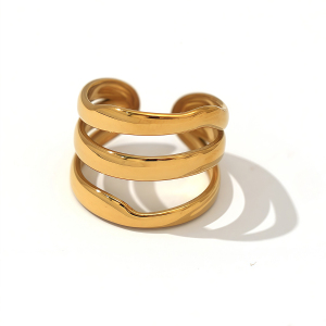 Bague Minimaliste Ronde Simple Et Décontractée En Acier Inoxydable Étanche Couleur Or (1 Pièce) h5 
