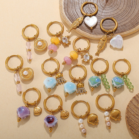 1 paire de boucles d'oreilles pendantes Oceanic en acier inoxydable étanche couleur or 2