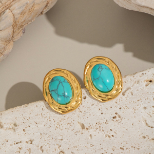 1 Paire De Boucles D'Oreilles Puces Simples Et Élégantes En Acier Inoxydable Étanche, Couleur Or, Pour Femme. h5 Image2