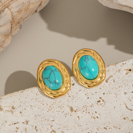 1 paire de boucles d'oreilles puces simples et élégantes en acier inoxydable étanche, couleur or, pour femme. 2