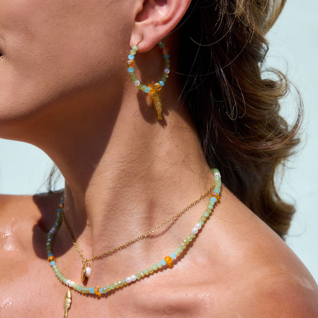Ensemble de bijoux pour femmes avec perles éthérées, en acier inoxydable étanche, couleur or (1 pièce).