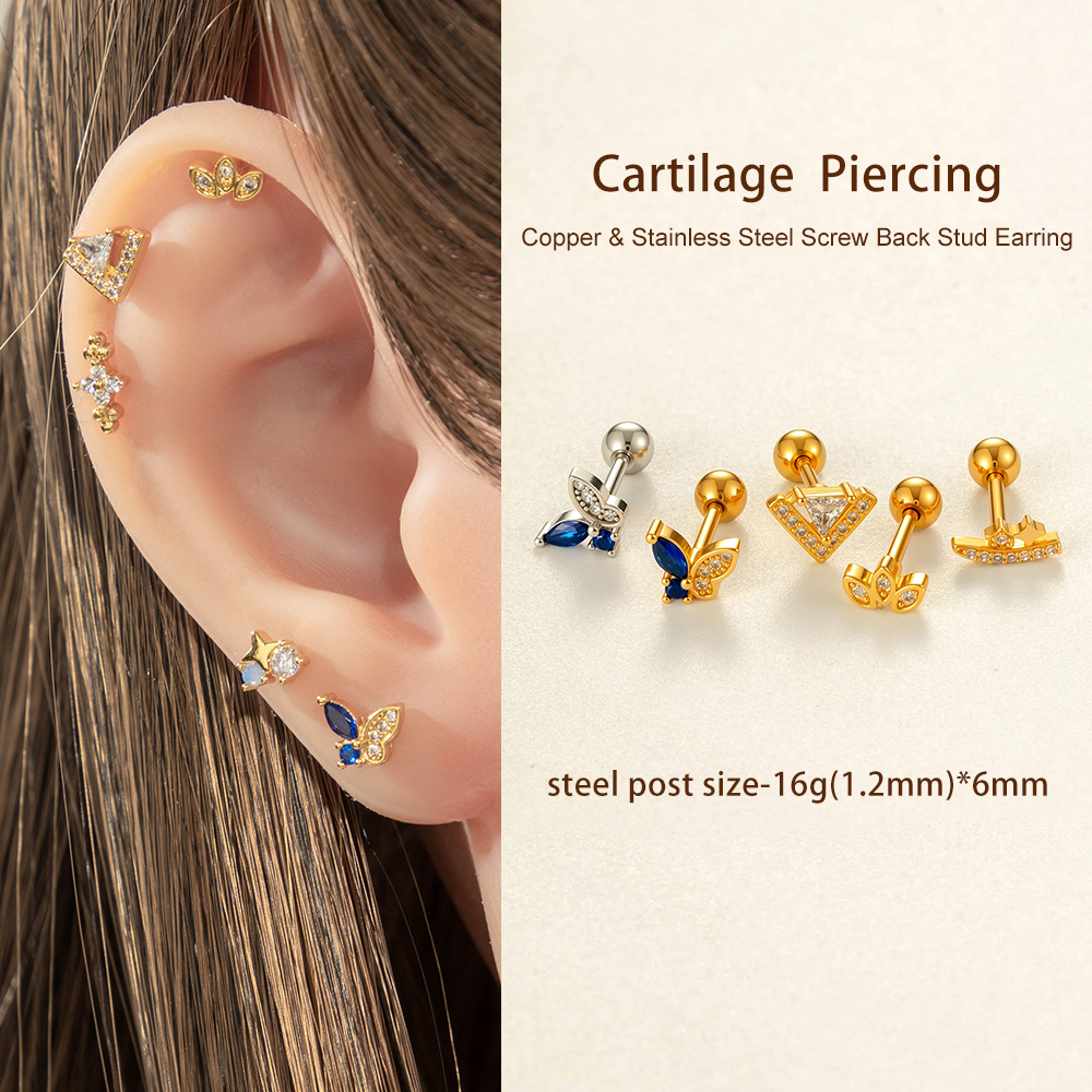 Boucle D'Oreille Piercing Papillon En Cuivre Doré Et Zircon Image4