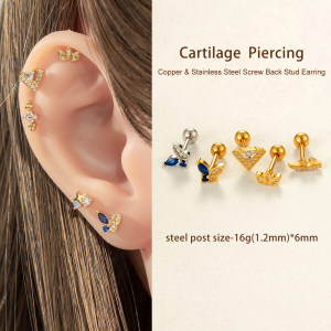 Boucle D'Oreille Piercing Papillon En Cuivre Doré Et Zircon h5 Image4
