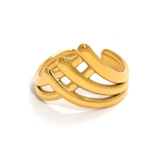 Bague Minimaliste En Acier Inoxydable Doré, Étanche, De Forme Irrégulière Et Décontractée (1 Pièce), Collection Simple. h5 