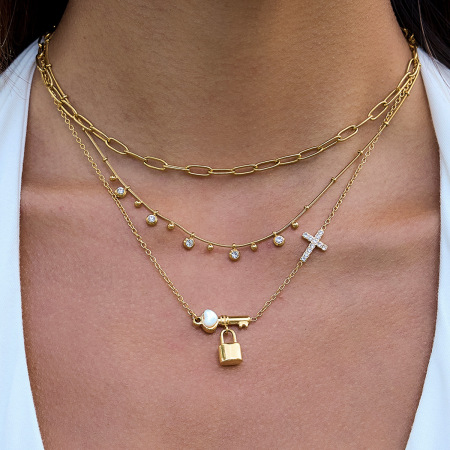Collier pendentif élégant pour femme, en acier inoxydable étanche, couleur or, avec pendentif clé (1 pièce)