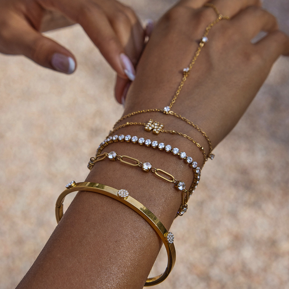 Bracelet Jonc Délicat En Acier Inoxydable Doré, Couleur Cerise, Pour Femme (1 Pièce) Image3