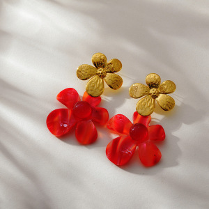 1 Paire De Boucles D'Oreilles Pendantes En Acétate Imitation Fleur, Série Romantique h5 Image4