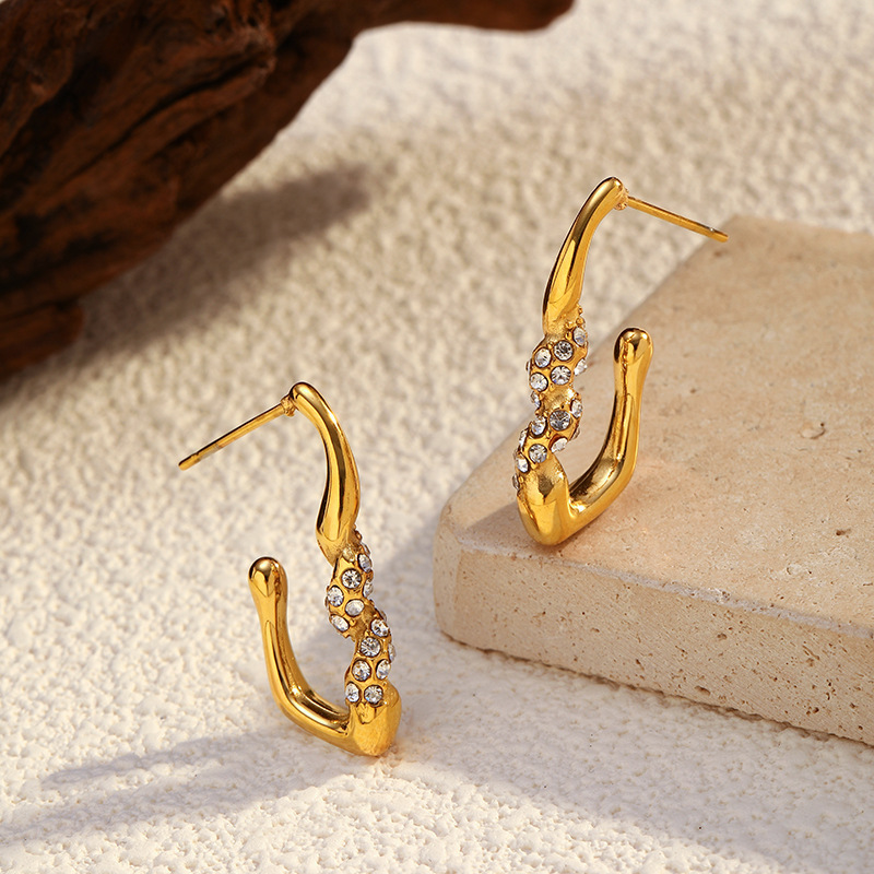 1 Paire De Boucles D'Oreilles Créoles En Acier Inoxydable De Forme Irrégulière, Étanches, Couleur Or Image5