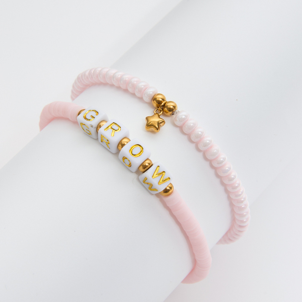 1 Bracelet De Perles En Plastique Doré Pour Femme Avec Lettres Douces Image6