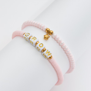1 Bracelet De Perles En Plastique Doré Pour Femme Avec Lettres Douces h5 Image6