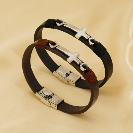 Bracelet homme en acier inoxydable avec croix rétro, série classique, 1 pièce