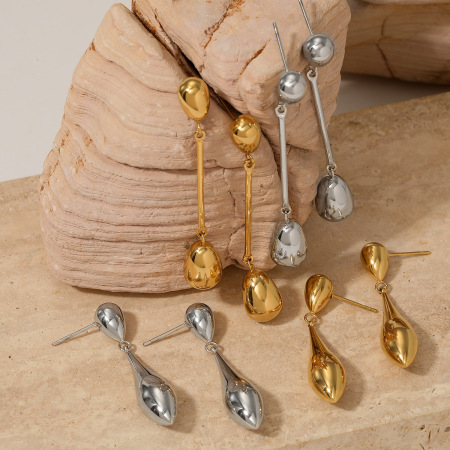 Boucles D'Oreilles Pendantes Pour Femmes, En Acier Inoxydable, Étanches, Couleur Or, En Forme De Goutte Simple 2
