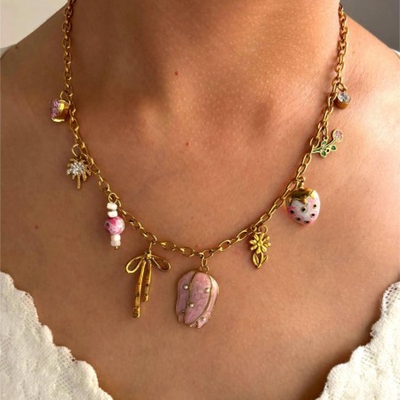 Collier pendentif fleur en acier inoxydable étanche couleur or (1 pièce)