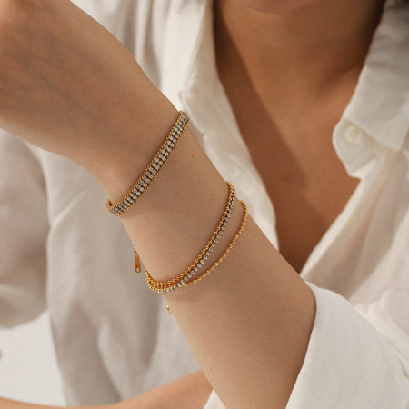 Bracelet chaîne imperméable en acier inoxydable patchwork simple pour femme (1 pièce) 2