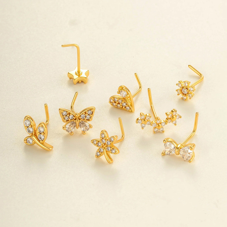 1 piercing de nez en forme de cœur en cuivre doré et zircon