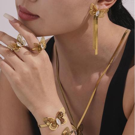 Ensemble de bijoux pour femme 1 pièce, motif papillon romantique, en acier inoxydable étanche couleur or