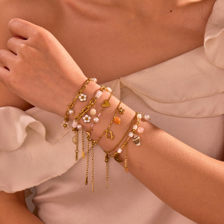 Bracelet à breloques romantique en acier inoxydable étanche couleur or (1 pièce) 2