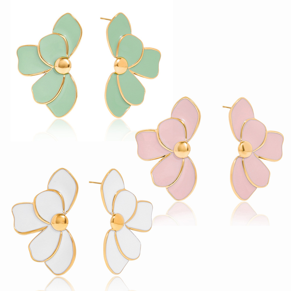 1 Paire De Boucles D'Oreilles Puces Élégantes Pour Femme, En Acier Inoxydable Imperméable, Couleur Or, Avec Motif Floral. Image10