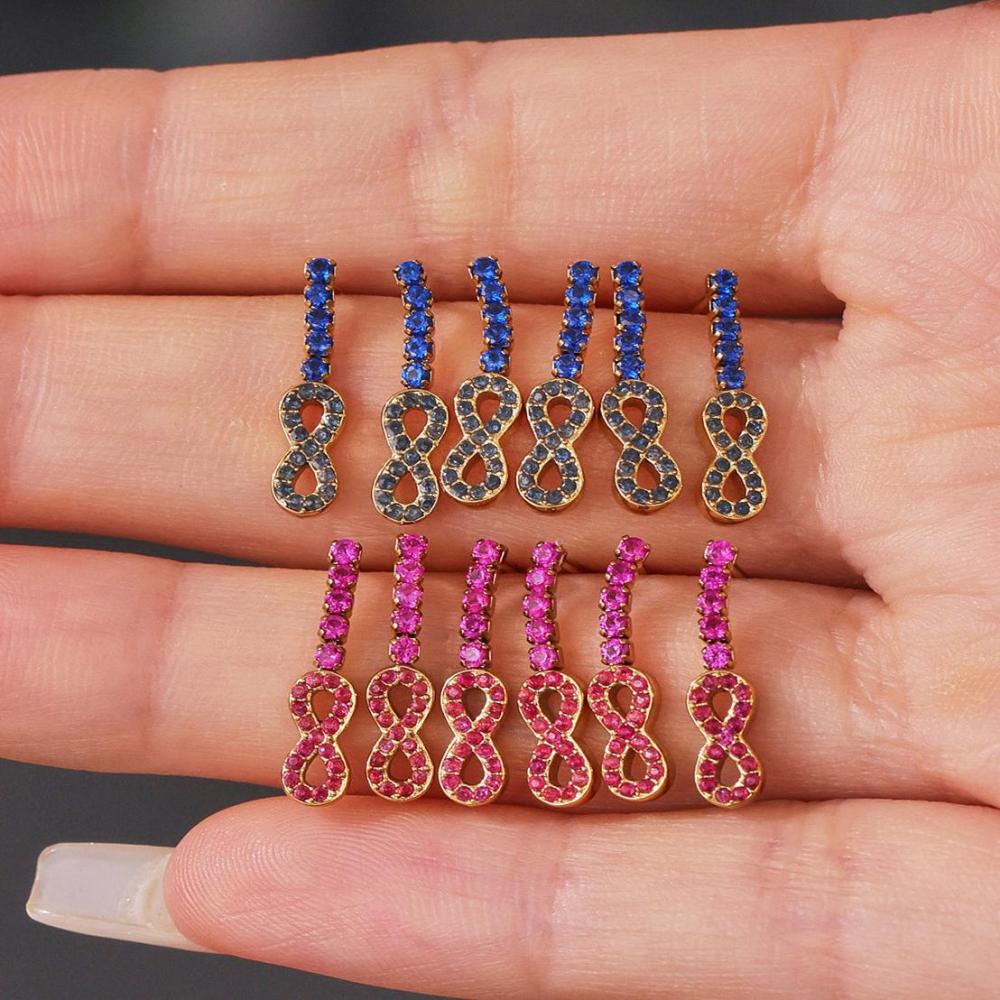 1 Paire De Boucles D'Oreilles Puces Luxueuses En Forme D'Infini, En Acier Inoxydable Étanche, Couleur Or, Avec Zircon. h5Image6