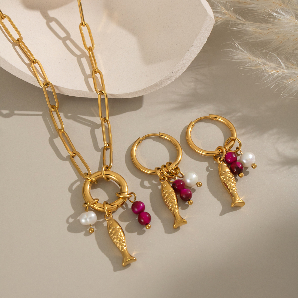 Ensemble Collier Et Collier En Acier Inoxydable Couleur Or, Couleur Poisson Image4