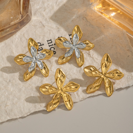 1 paire de boucles d'oreilles à tige élégantes en acier inoxydable couleur or pour femme, série romantique 2